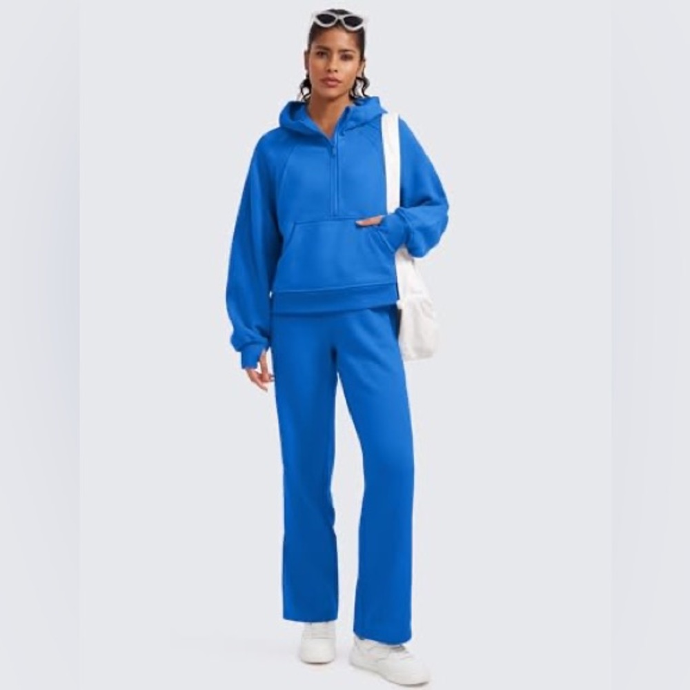 CRZ Yoga Sweat Set! Sparkle Blue Fleece Lined Hoodie+Straight Leg Sweatpant 30''